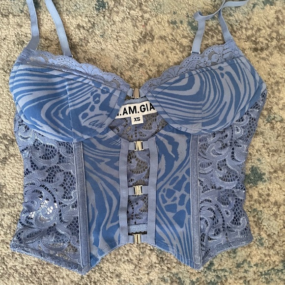 I.AM.GIA Blue Patterned Lace Corset - Picture 2 of 3
